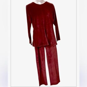 Vintage Velour Red Burgundy Track Jogging Lounge Pant Suit Pants and Top Set